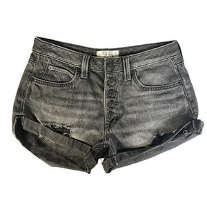 We The Free Jean Shorts 25 Button Fly  Washed‎ Black Rolled Cut Off Distressed